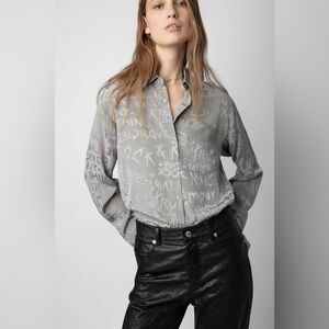 Zadig & Voltaire, Women’s M/L grey silk shirt with jacquard manifesto‎